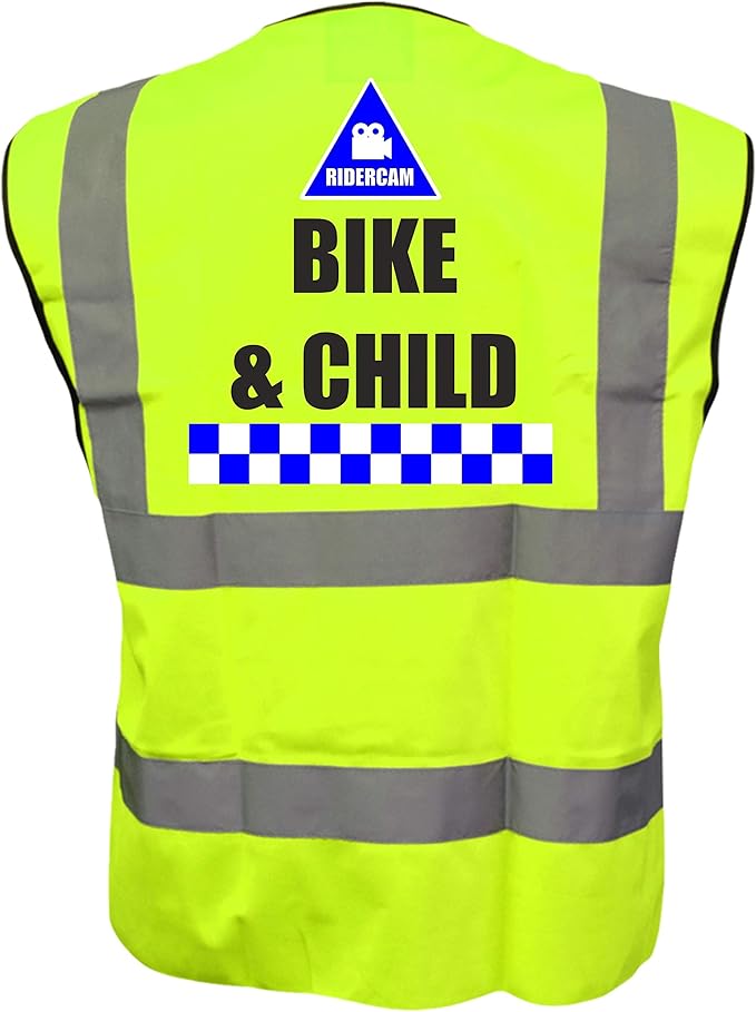 RIDERCAM BIKE & CHILD Hi Viz Vis Vest Cycle RIDERCAM BIKE Reflective Waistcoat Jacket Safety