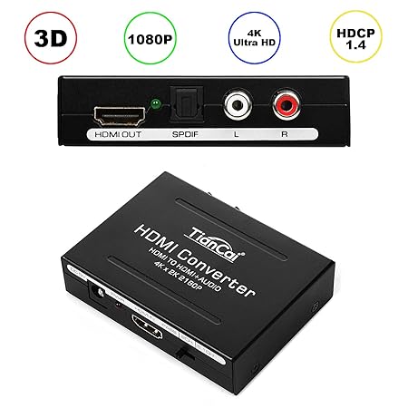 Tiancai Digital Audio Digital Konverter 4KX2K HDMI zu HDMI + SPDIF/Toslink + RCA L/R Audio Konverter Adapter Glasfaser Ausgan