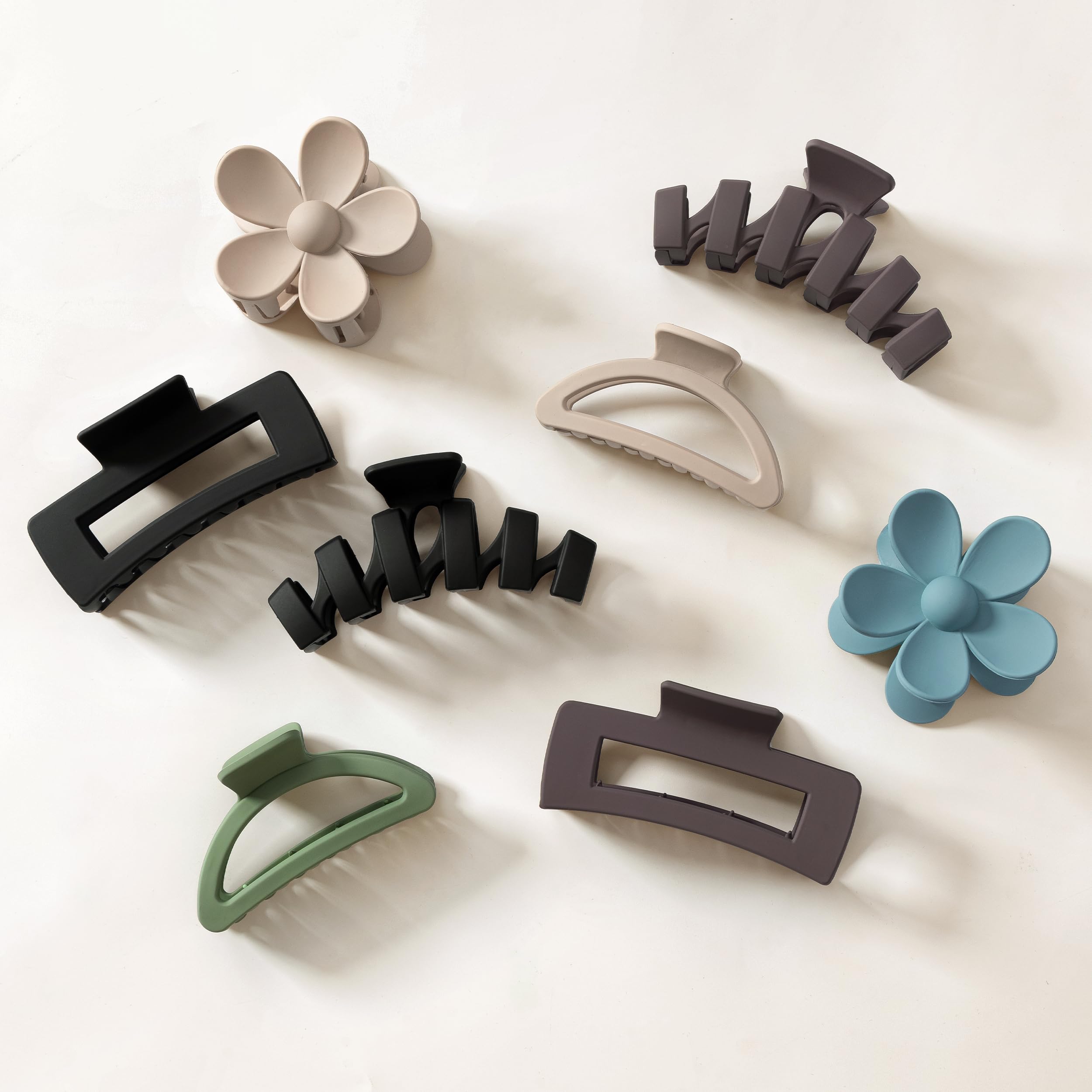 Photo 1 of Sunolga 8PCS Hair Clips for Women, Flower Claw Clips for Thick Hair, Non-Slip Hair Accessories with Multi-Styles, Neutral Colors Variety Pack