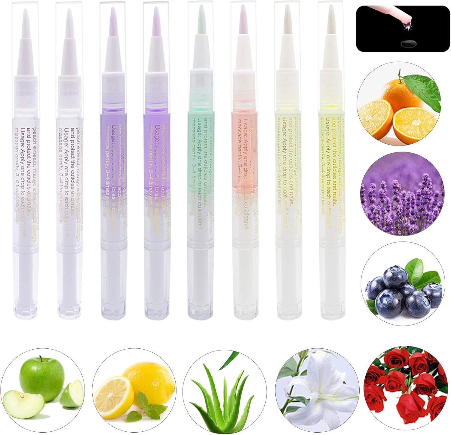 8PCS Cuticle Oil Pens,Cuticle Revitalizer Oil Pen with Soft Brush,Cuticle Oil Bulk for Nails Moist and Treatment,Nail Oil Manicure Repair The Cuticle,8 Kinds of Fruity Smell: Health & Personal Care