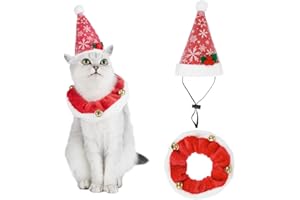 VALUCKEE Adorable Christmas Costumes for Cat, Santa Hats and Collar with Jingle Bells for Pets, Adjustable Xmas Outfit Suit Clothes Set for Pet Cat Puppy Dog, Xmas Gift Present