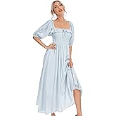 R.Vivimos Women Summer Half Sleeve Cotton Ruffled Vintage Elegant Backless A Line Flowy Long Dresses