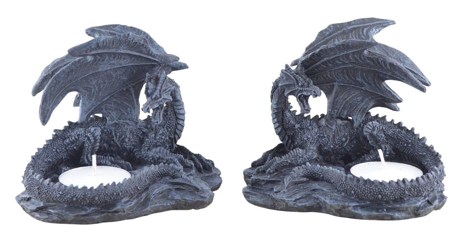 Set of 2 Tea Light Holder in Dragon Gothic Dragon Figure