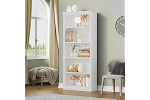 VICTONE 5-Shelf Bookcase, Wooden Standing Rack Book Storage Shelves Furniture Selection for Living Room, Bedroom, Home Office (White)