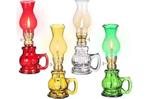 GENERIC 4PCS Chamber Oil Lamp Glass Kerosene Oil Lamps, Vintage Oil Lamps for Indoor, Home Lighting Hurricane Lamp Clear Kerosene Lamp Lantern, Oil Lantern for Tabletop Decor (Yellow Green Red Clear)