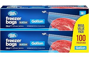CLEARWARE Gallon Freezer Bags, Double Zipper Seal - 100 Count, Thick Resealable Plastic storage Bags - Reusable Gallon Storage Bags for Food Storage, Meat, Vegetables, Fruit - Microwave-Safe, Zero BPA - 2 Boxes