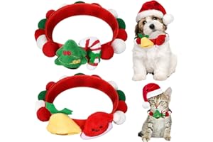 Huhumy 2 Pcs Christmas Cats Collars Adjustable Xmas Dog Collar Christmas Candy Canes Bell Scarf Xmas Small Pet Necklace Accessories for Girl Boy Kitty Dog Pet, 2 Design (Small)