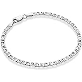 Miabella 925 Sterling Silver Italian 3mm, 4mm Solid Diamond-Cut Mariner Link Chain Anklet Ankle Bracelet for Women, Made in Italy