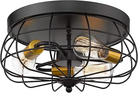 Jazava Industrial Ceiling Light Flush Mount 3 Light Retro Flush