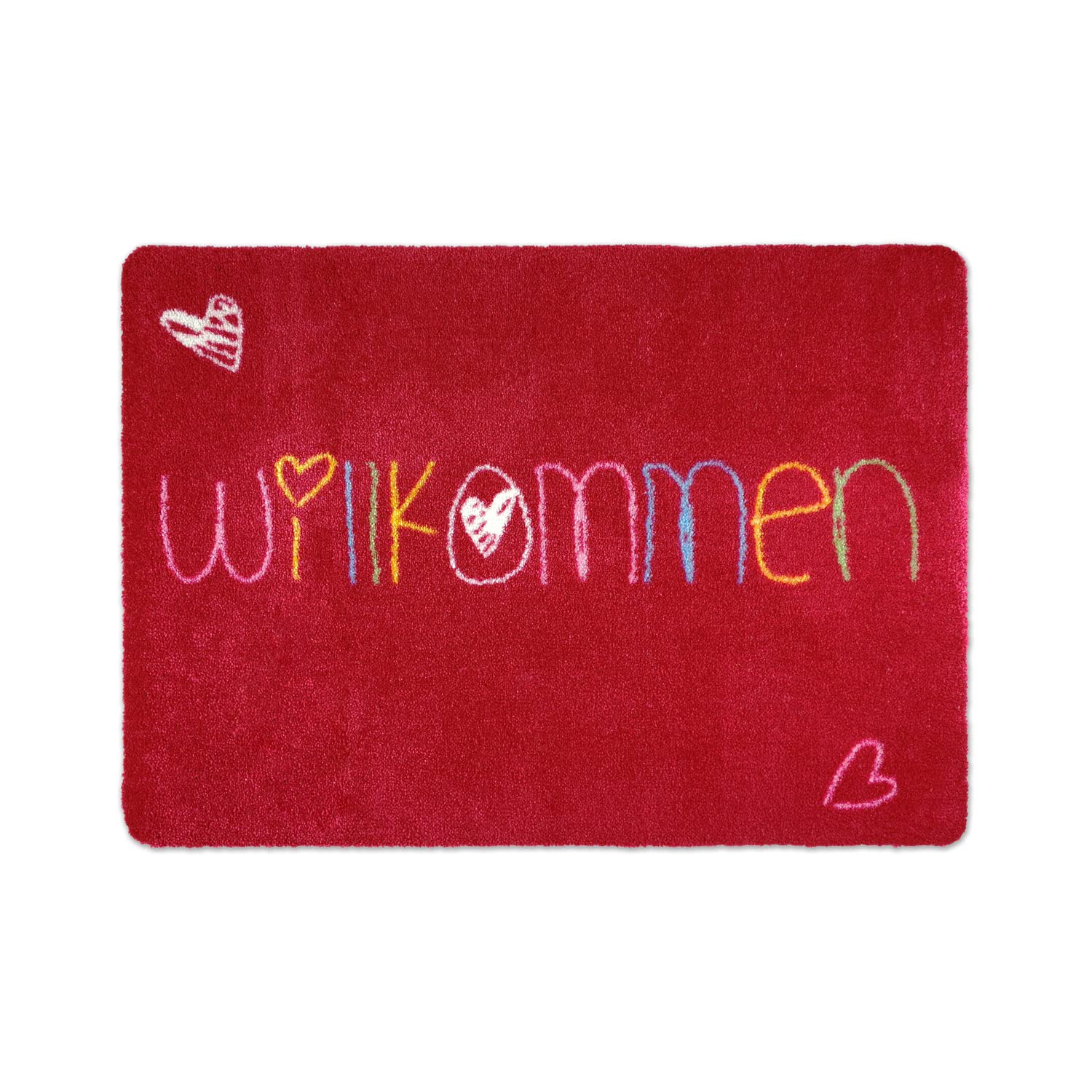 Non-Slip Washable Foot Mat For Entrance Area And Outdoor, Polyester Fabric, High Quality Dirt Stopper Mat Deco Mat Welcome Door Mat In Different Sizes And Designs, Bunt-Rot, 40 x 60 cm