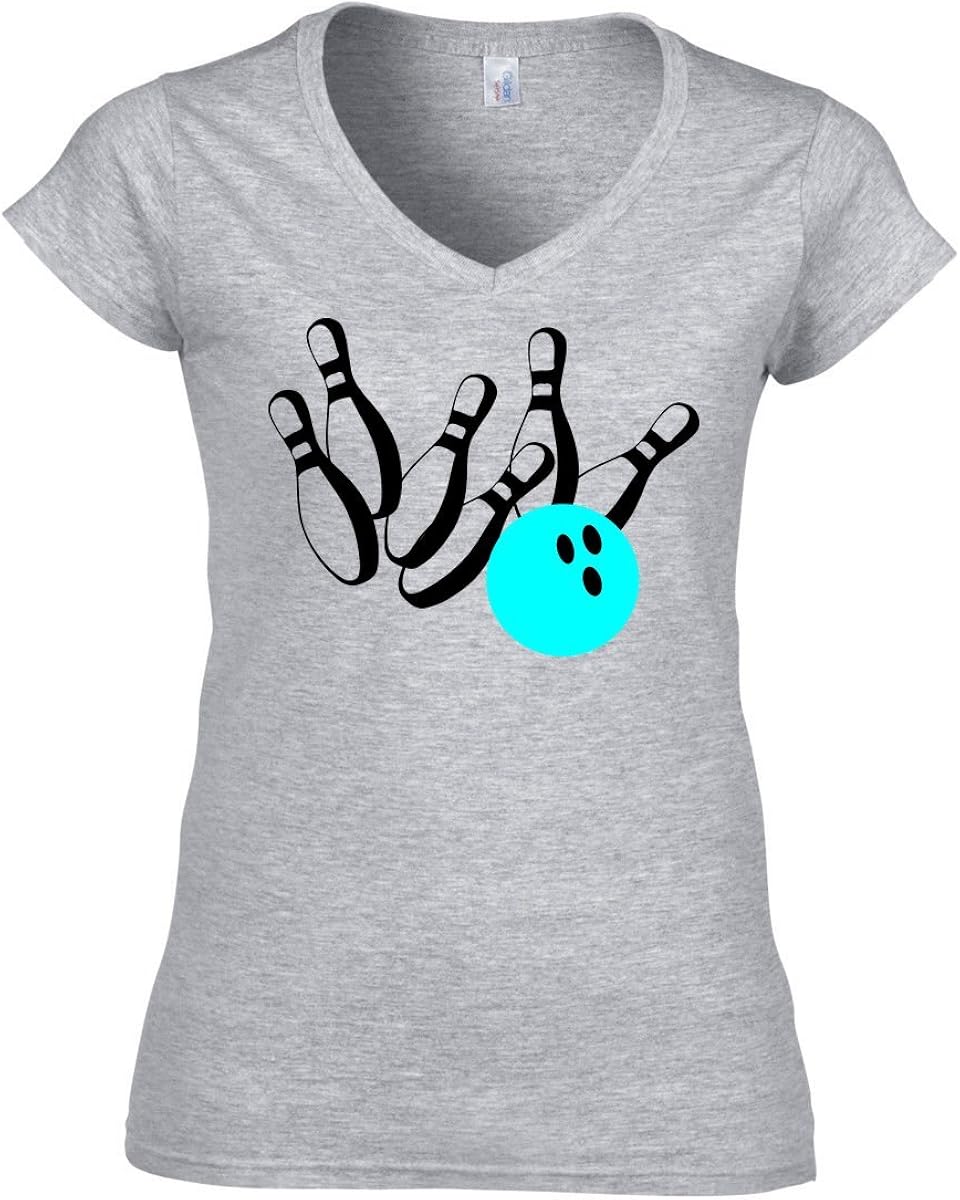 Bowling logo funny Women's VNeck TShirt Amazon.co.uk Clothing