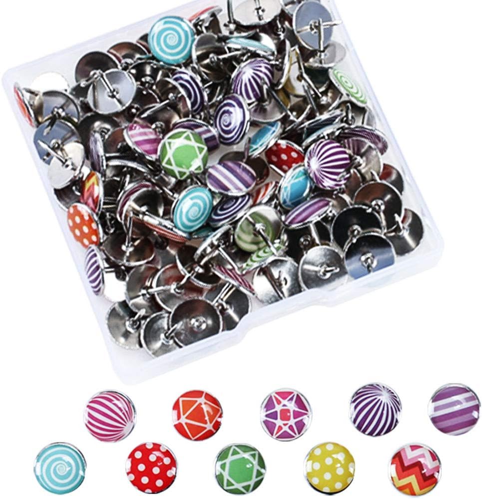 ManLee Drawing Pins 100Pcs Push Pins for Cork Board Decorative Metal Thumb Tacks Pins for Wall Maps Photos Bulletin Notice Board