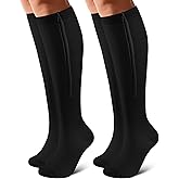 OUIVIAL Zipper Compression Socks Close Toe 2 Pairs for Women&Men 15-20mmHg Knee High Support Socks for Running Cycling