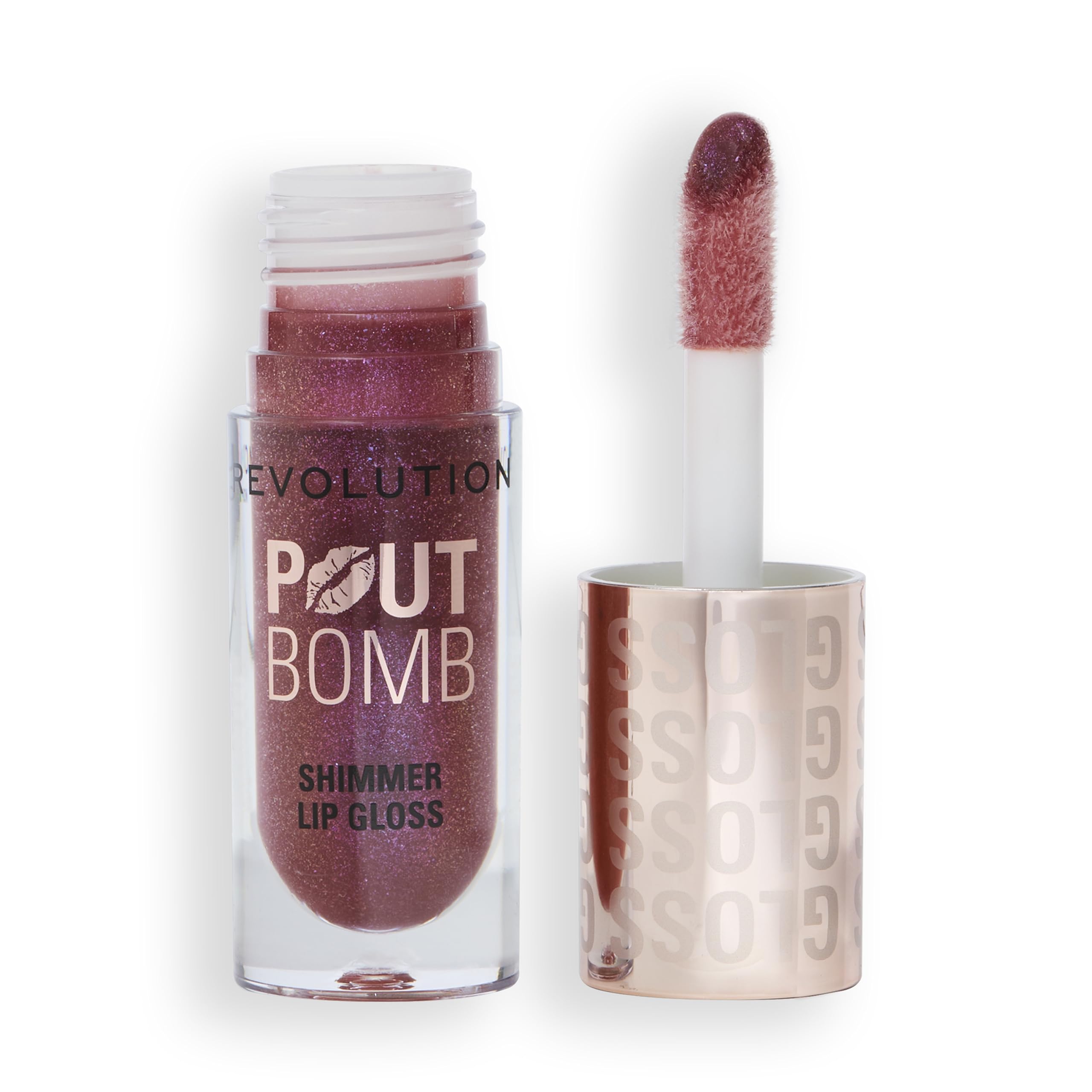 Revolution, Pout Bomb Shimmer Gloss, High-Shine Lip Gloss & Shimmer for Glossy Lips with Hyaluronic Acid & Sweet Vanilla Scent, Berry Lustre, 4.5ml
