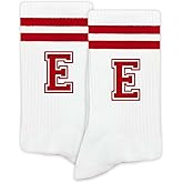 SSQBZU Striped Initial Socks with the Letter in Red,Gifts for Birthday,Christmas,etc.,Socks for Adult,Teens,Men&Women.