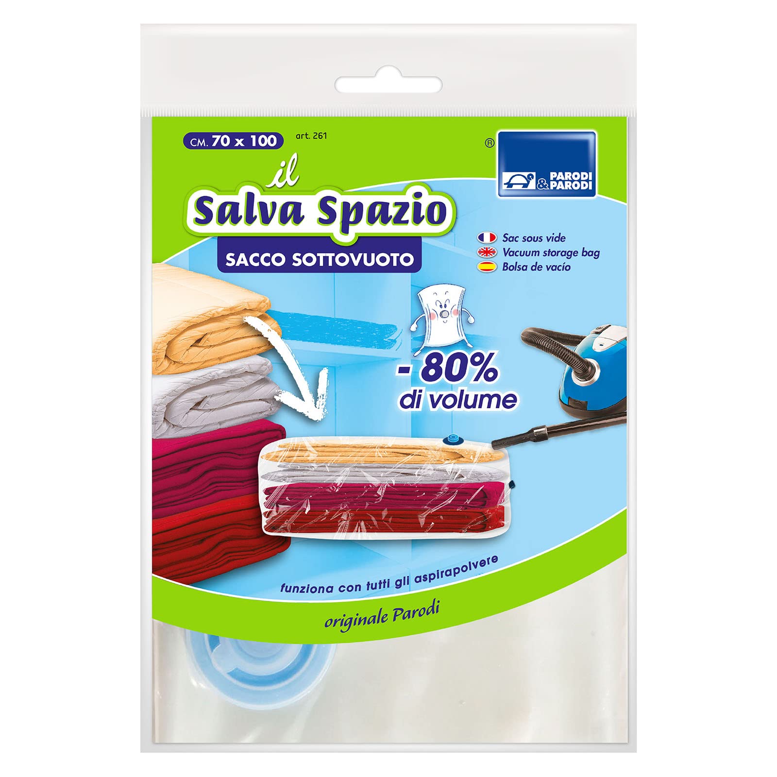 Parodi&Parodi Space-Saving Vacuum Bag Space Saving 70 x 100 cm, Bag with Zip, Space-Saving Vacuum Bag, Envelope without Valve for the Vacuum Storage Bag, Storage Bag for Clothes, Art 261