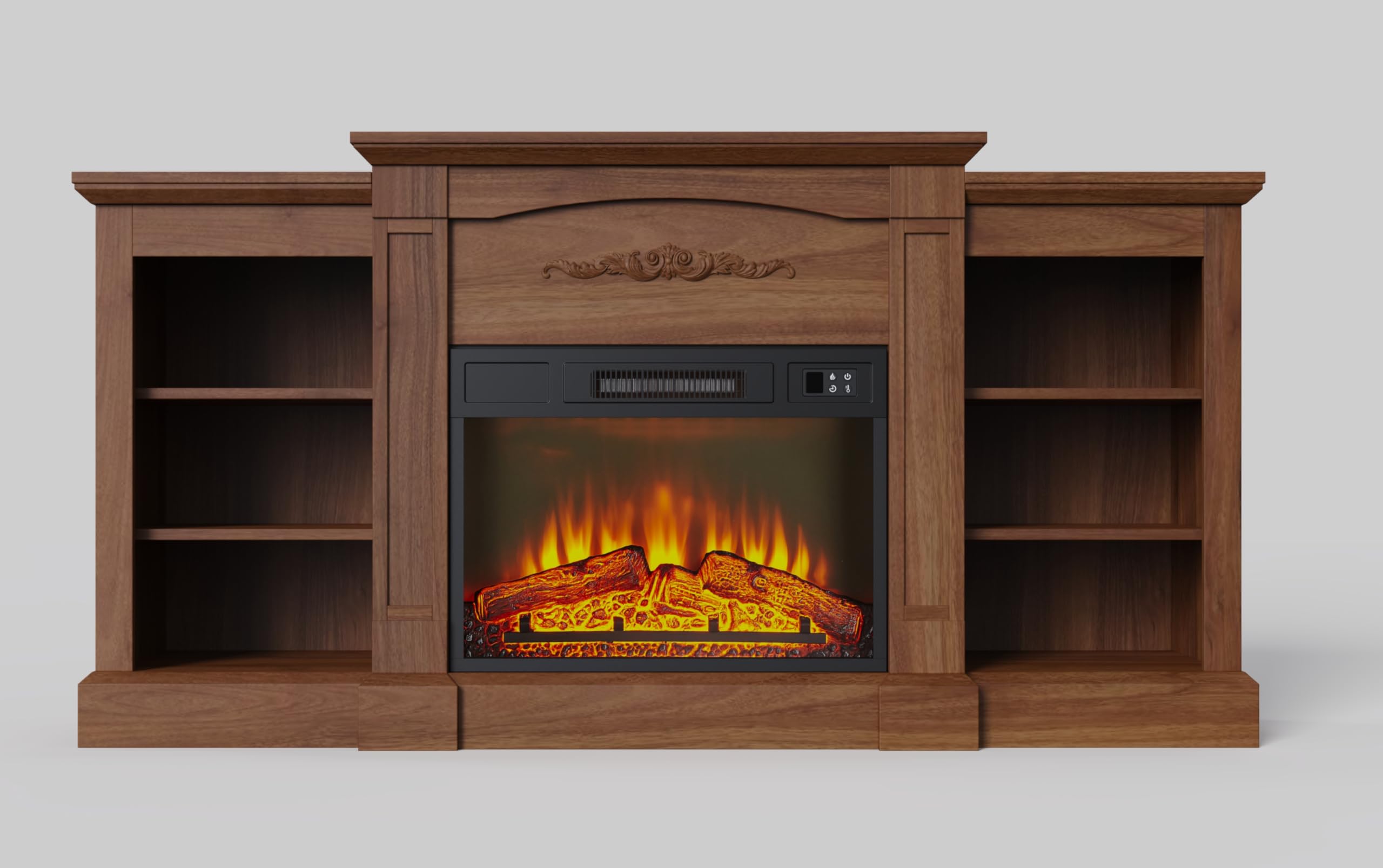 Photo 1 of **UNTESTED**
67" Electric Fireplace TV Stand with Mantel & Cabinets, Fits TVs Up to 67", 18" Fireplace Insert with Remote, Media Console Entertainment Center for Living Room/Bedroom, Gray