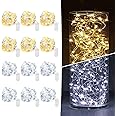 12 Pack Fairy Lights Battery Operated 7ft 20 LED Mini String Lights Twinkle Lights Silver Wire Firefly Starry Lights for Mason Jars Wedding Party Christmas Centerpiece Decor, Warm White & Cool Whtie
