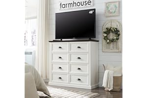 SinCiDo Dresser for Bedroom,8 Drawer Bedroom Dresser,Drawer White Dresser Organizer Storage, Farmhouse Wood Rustic Tall Dresser Chest of Drawer for Closet, Living Room, Hallway, Children's Room,White