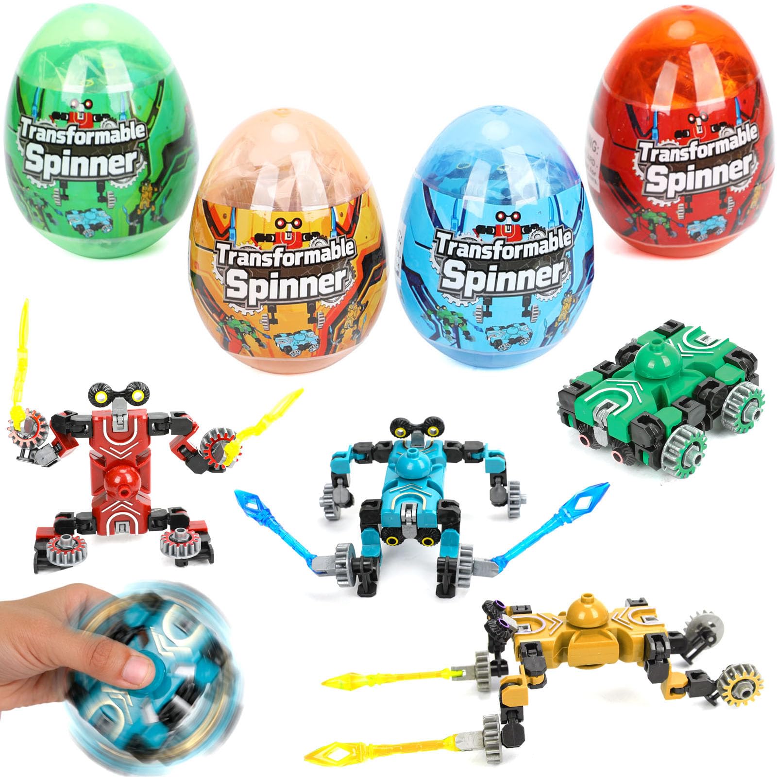 BEIGUO 4 Pack Jumbo Easter Eggs Filled with Transformable Fidget Toys for Kids Boys Girls Easter Basket Stuffers Party Favors Gifts