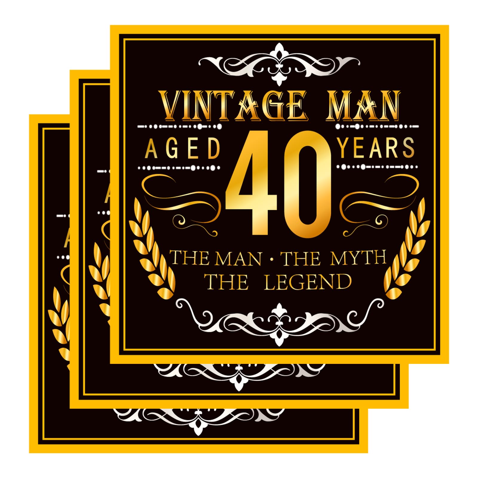 Photo 1 of 50 PCS 40th Birthday Paper Napkins, Vintage Man Design Disposable lunch Napkin Black and Gold Cocktail Napkins Party Decorations