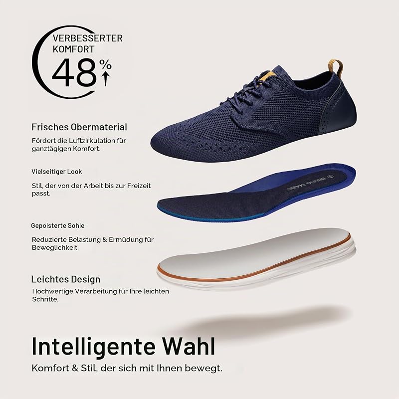 Herren Anzugschuhe KnitFlex Craft Atmungsaktiv Gestrickter Stoff Schnürhalbschuhe Sommer Casual lässige Moderne Klassische Schuhe,Size 43.5,Marine 06,SBOX2406M