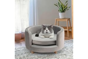 dCee Round Dogs Sofa - Cats Couch, Holds up to 50 Lbs, 24 in. Soft Velvety Pet Couch for Comfort Sleep, Joint Support, Dark Gray - Upgraded 2024