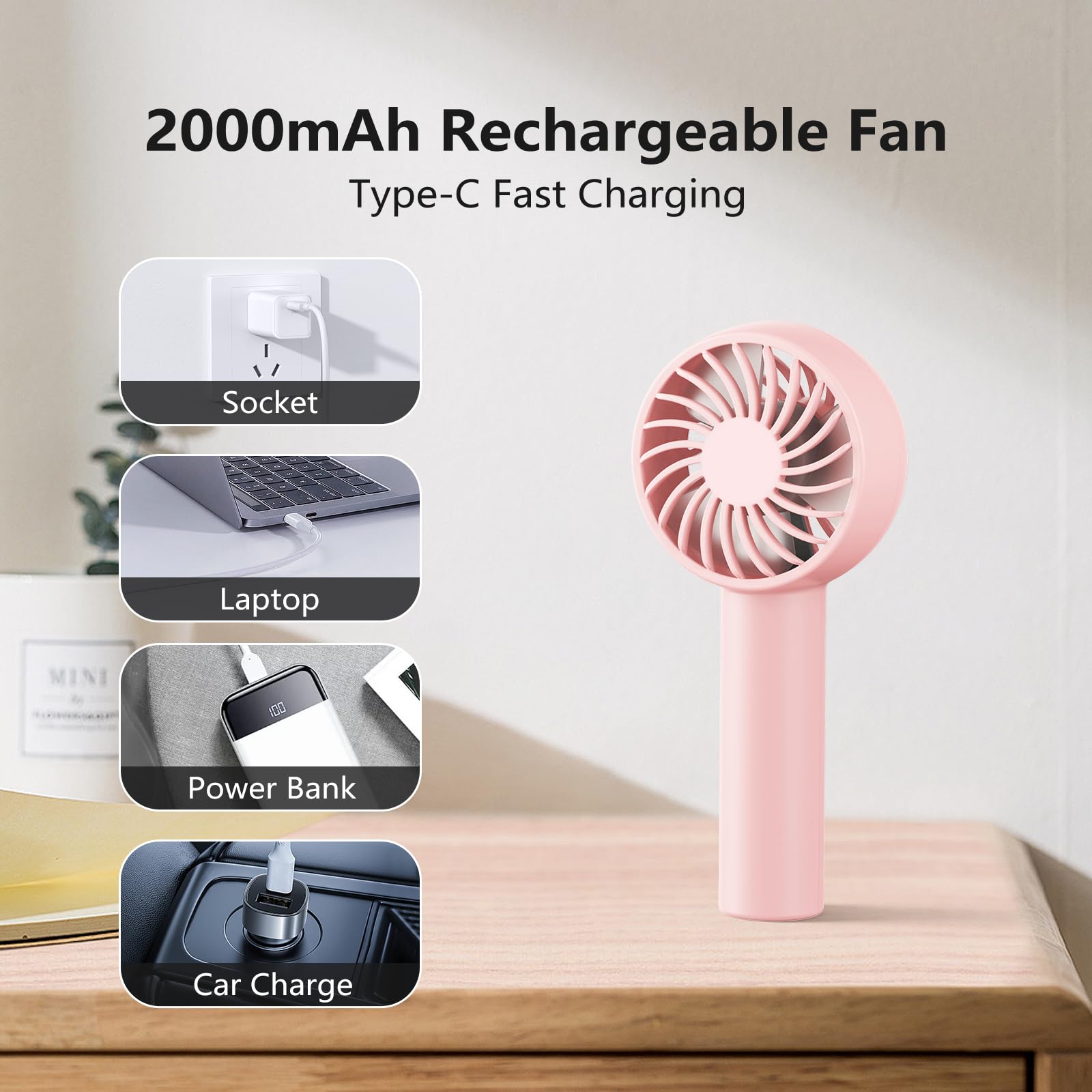 MORECORE 2 Pack Mini Handheld Fan, 3 Powerful Speeds & USB Rechargeable, Cute Design with Lanyard, 8HR Running Lightweight Personal Fan for Kids Women Girls Eyelash Park Outdoor Travel