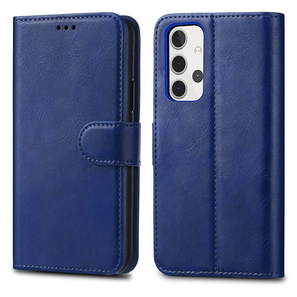 GAPlus Samsung Galaxy A32 5G Leather Case - Premium Wallet Case Leather Flip Cover For Samsung Galaxy A32 5G [Card Holder] [Magnetic Closure] (Blue)