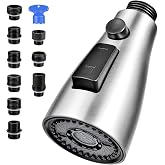 Xlajiao Kitchen Faucet Head Replacement, Premium 3 Function Pull Down Spray Head with 9 Adapters, Kitchen Sink Faucet Head Compatible with American Standard, Moen/Delta Faucets, Brushed Nickel