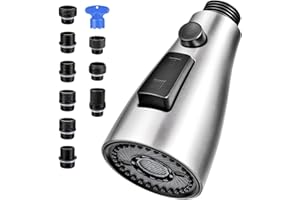 Xlajiao Kitchen Faucet Head Replacement, Premium 3 Function Pull Down Spray Head with 9 Adapters, Kitchen Sink Faucet Head Compatible with American Standard, Moen/Delta Faucets, Brushed Nickel