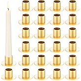 FoldTier 24 Pcs Golden Taper Candle Holders Bulk for 0.98 in Pillar Candles Wedding Metal Short Candlestick Holder Gold Centerpieces Decoration for Wedding Anniversary Dinner Party