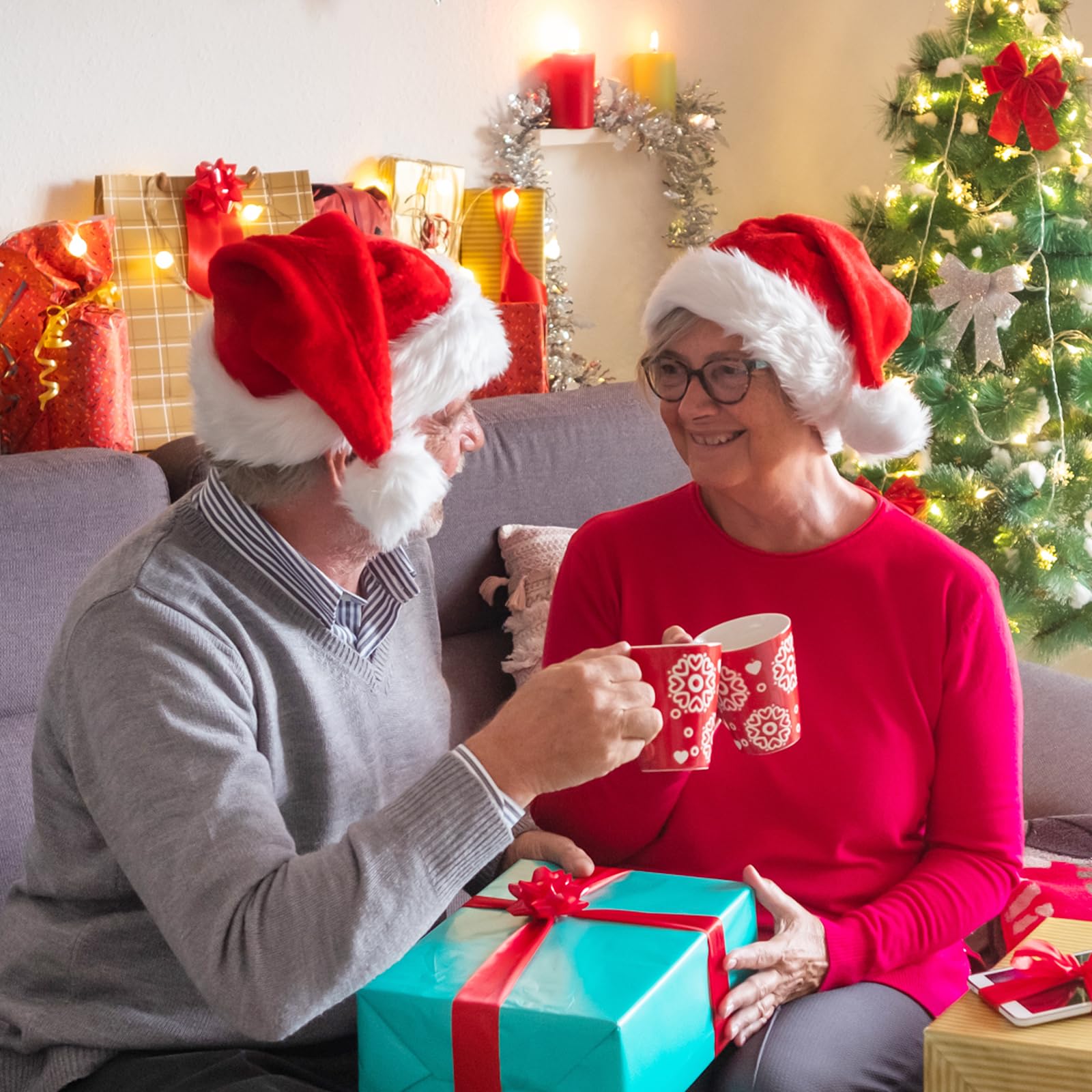 Santa Hat for Adults and Kids and Baby: Christmas Hat Extra Thick Classic for New Year Festive Party Supplies