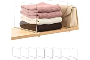 SortNStore Shelf Dividers Purse Organizer for Closet: 8-Pack Acrylic Bag Storage Organizer for Handbags, Clutches, Clothes, Sweater, Towel on Wood Shelves