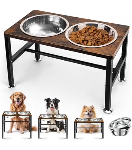 Large Adjustable Raised Dog Bowls - 89oz Stainless Steel, 3 Height Settings (10, 12, 14in) For Joint Relief