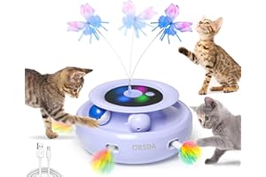 ORSDA Cat Toy, 3-in-1 Automatic Interactive Electronic Moving Ambush Feather, Fluttering Butterfly, Track Balls, USB Rechargeable Powered Smart Indoor Exercise Kicker