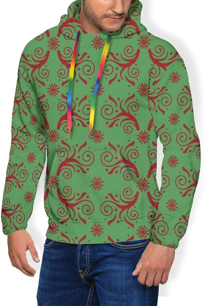 Men Zipper Hoodies Printed Sweatshirt Christmas Flourish Pattern Long Christmas Sweatshirts For Men