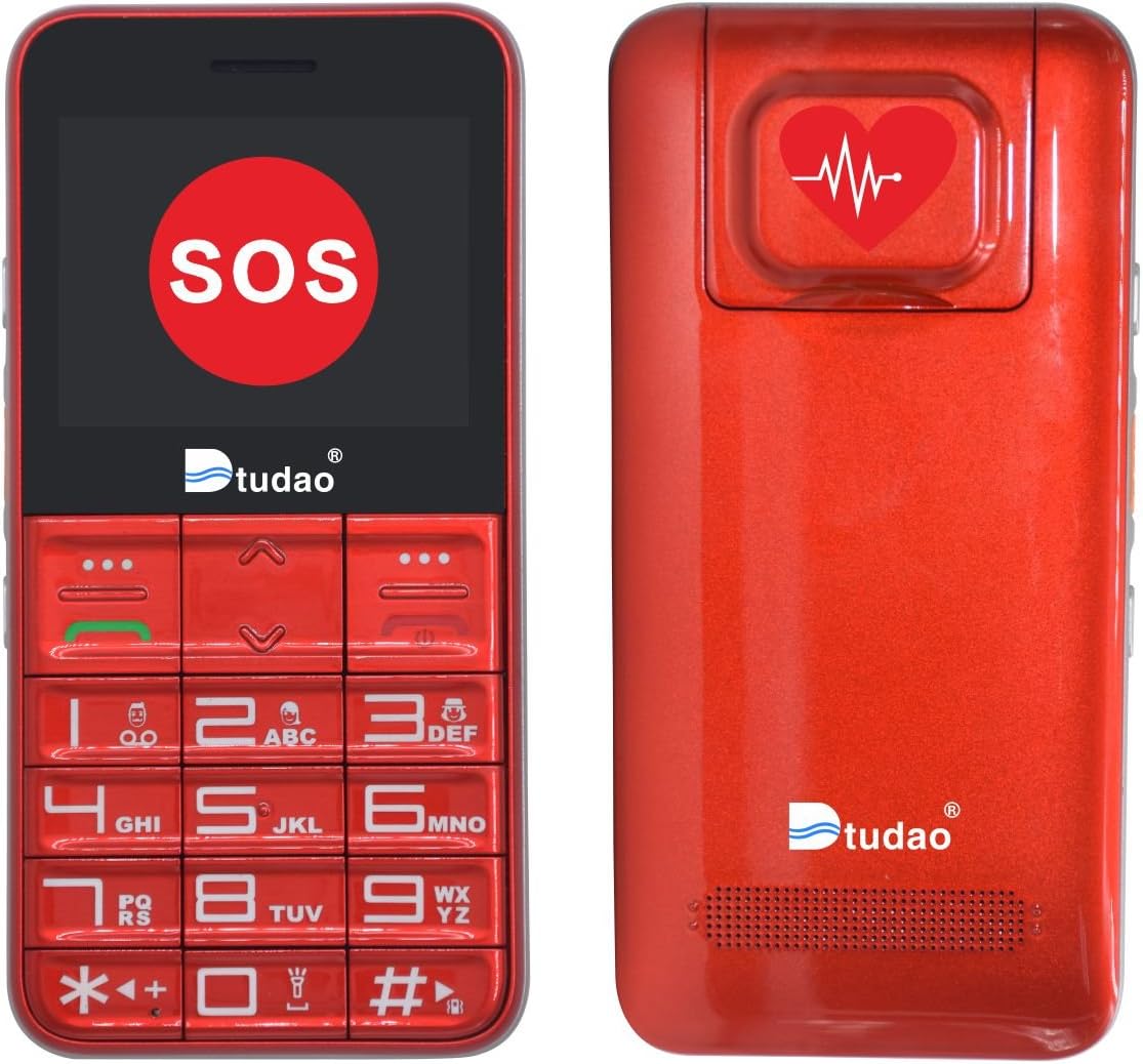 Dtudao Senior Cell Phone with Tracker, SOS, FDA Certified Heart Beat, Oxygen, Compatible with iOS and Android, Tracker Phone Perfect for Senior & Children Citizen a Waterproof Pouch (Red)
