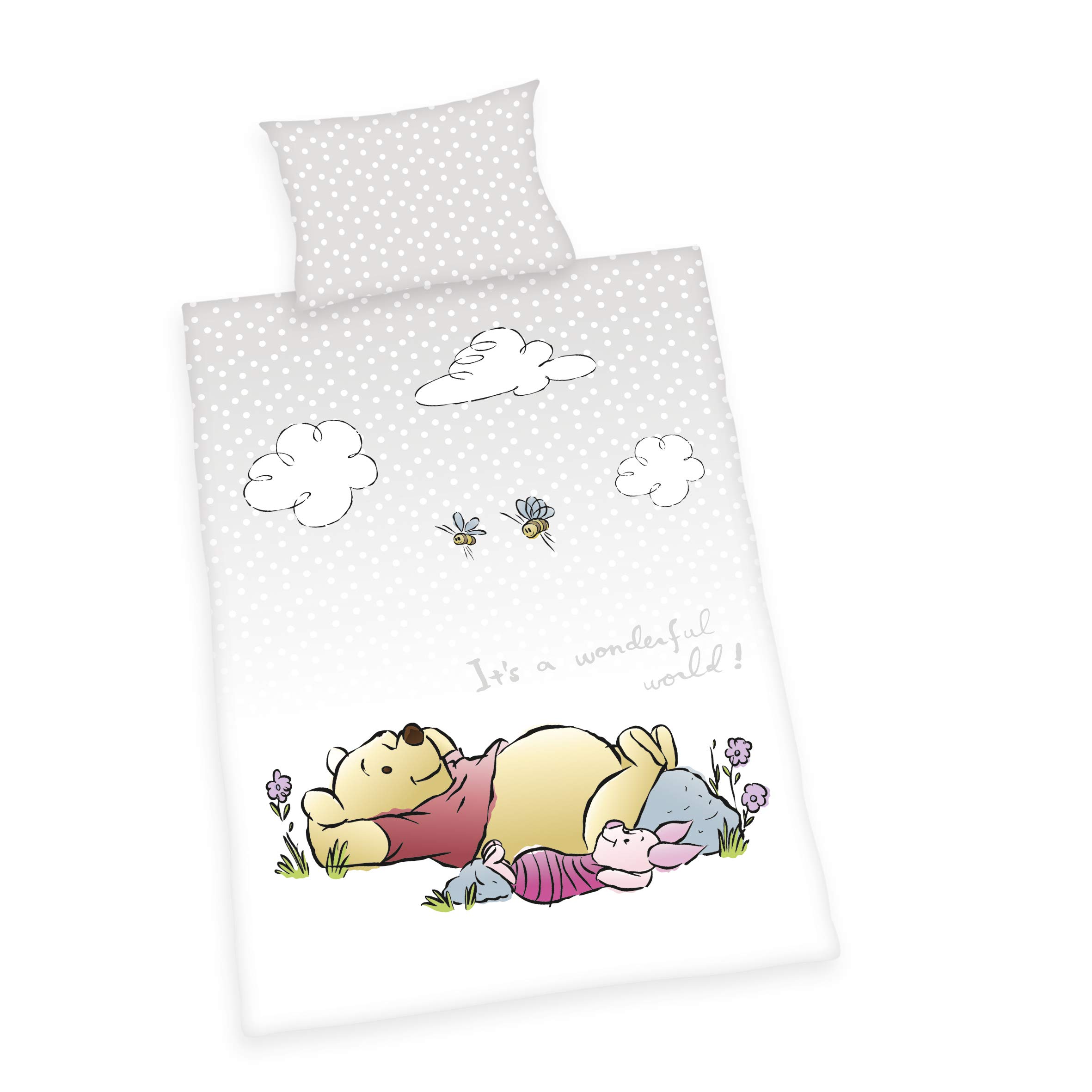 Herding WINNIE THE POOH Toddler Bedding Set, Reversible Motif, Duvet Cover 100 x 135 cm, Pillow Case 40 x 60 cm, Cotton/Renforcé