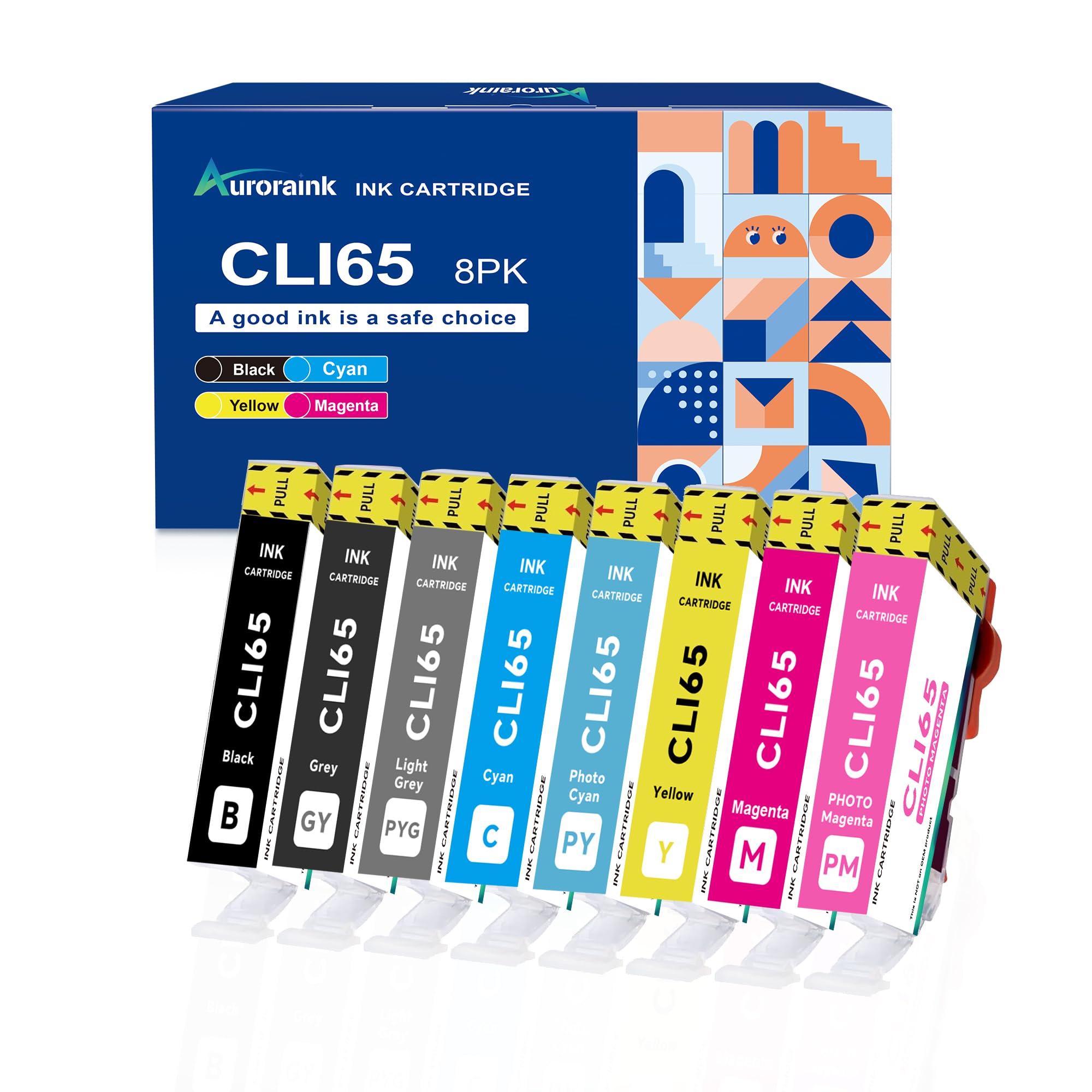 Photo 1 of Auroraink CLI-65 CLI 65 Ink Cartridges High Page Volume Combo, CLI-65 Ink Cartridge, Compatible with PIXMA PRO-200 Printer - High Yield, (8pack?1BK 1GY 1LGY 1C 1PC 1M 1PM 1Y)
