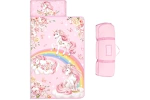 ALLDOMESS Toddler Nap Mat Kids Sleeping Bag 59"×24", Soft Slumber Bag with Removable Pillow and Blanket for Kids Girls Boys,Roll Up Sleeping Mat Thick for Camping,Daycare, Kindergarden