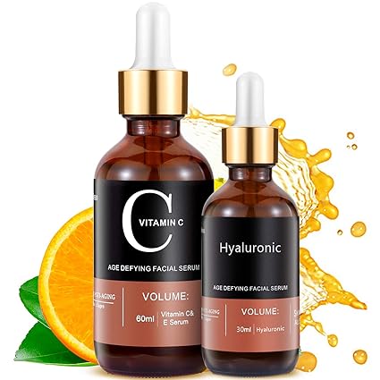 MayBeau Vitamin C Serum 60 ml mit Hyaluronsäure 30ml AntiAging + Anti Falten + Bio Kollagen Booster Gesichtsserum reduzieren 