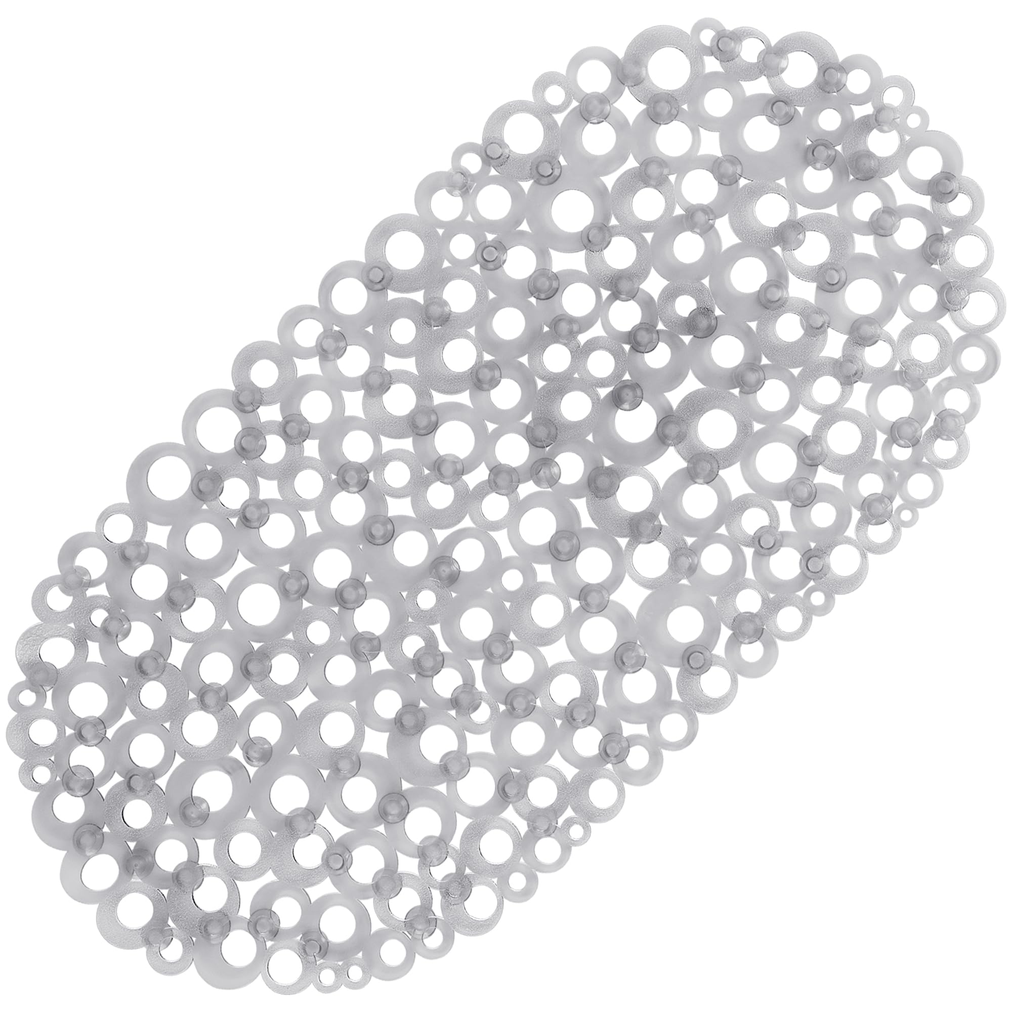 WELTRXE Bath Mat Non Slip Anti Mould, 69x35cm Oval Grey PVC Bathtub Mat, Ring Pattern Shower Mat for Inside Bath, Non Slip Bath Tub Mat with Suction Cups, Quick Drain, Machine Washable