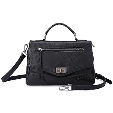 Doris&Jacky Women s Leather Satchel Handbags Mutil Functional Crossbody Shoulder Purse With Top Handle (Black)