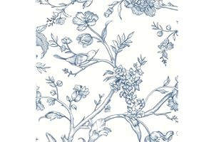 Safiyya Peel and Stick Wallpaper Floral Birds Contact Paper Blue White Wallpaper Peel and Stick Removable Wallpaper Boho Wallpaper Flower Contact Paper for Walls Vinyl Rolls 118"x17.3"