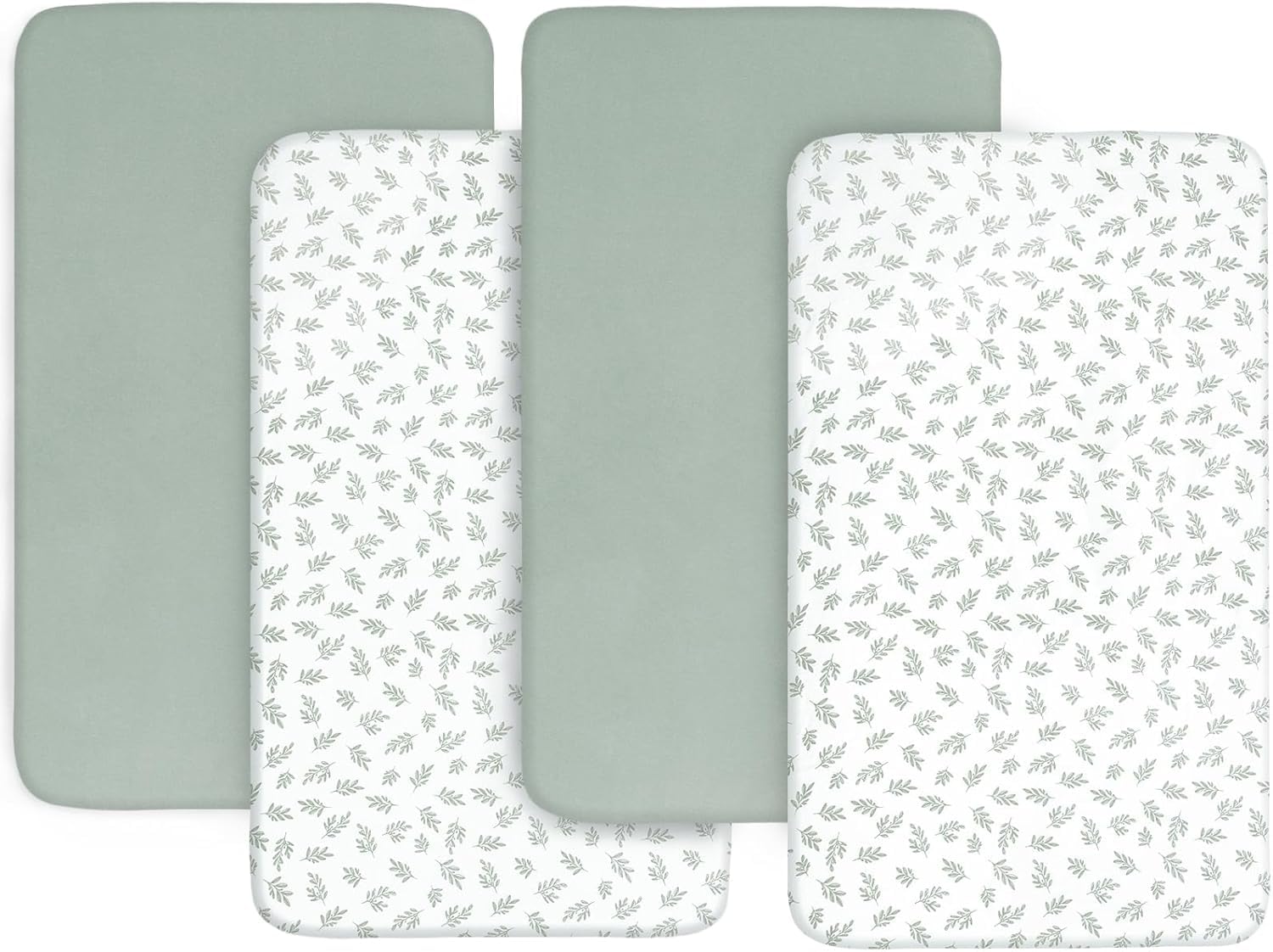 Next to Me Crib Sheets 4 Pack,Ultra Soft Sheets Fitted 83x50cm,Compatible with Chicco Next2Me & Tutti Bambini Cozee Crib Mattress,Green Leaf
