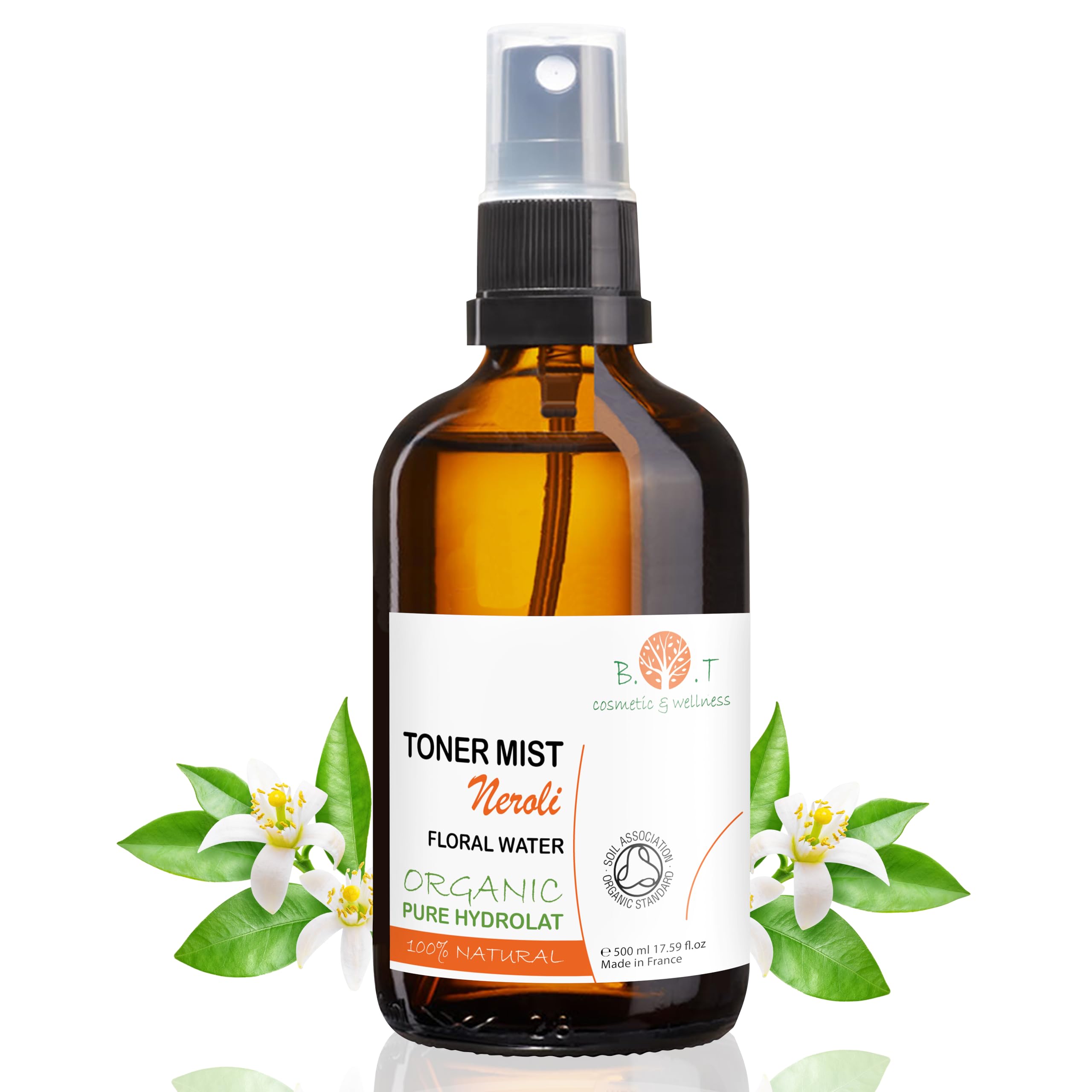 B.O.T Cosmetic & Wellness - 100% Natural Organic Neroli Sleep Pillow Spray | Facial Toner, Cleanser & Body Hydrosol | Hair Care & DIY Cosmetic Enhancer | Natural Air Freshener, 500 ml