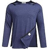 Deyeek Men's Post Shoulder Surgery Recovery Shirts Full Tear Away Long Sleeve Snap Chemo Port Access Shirt