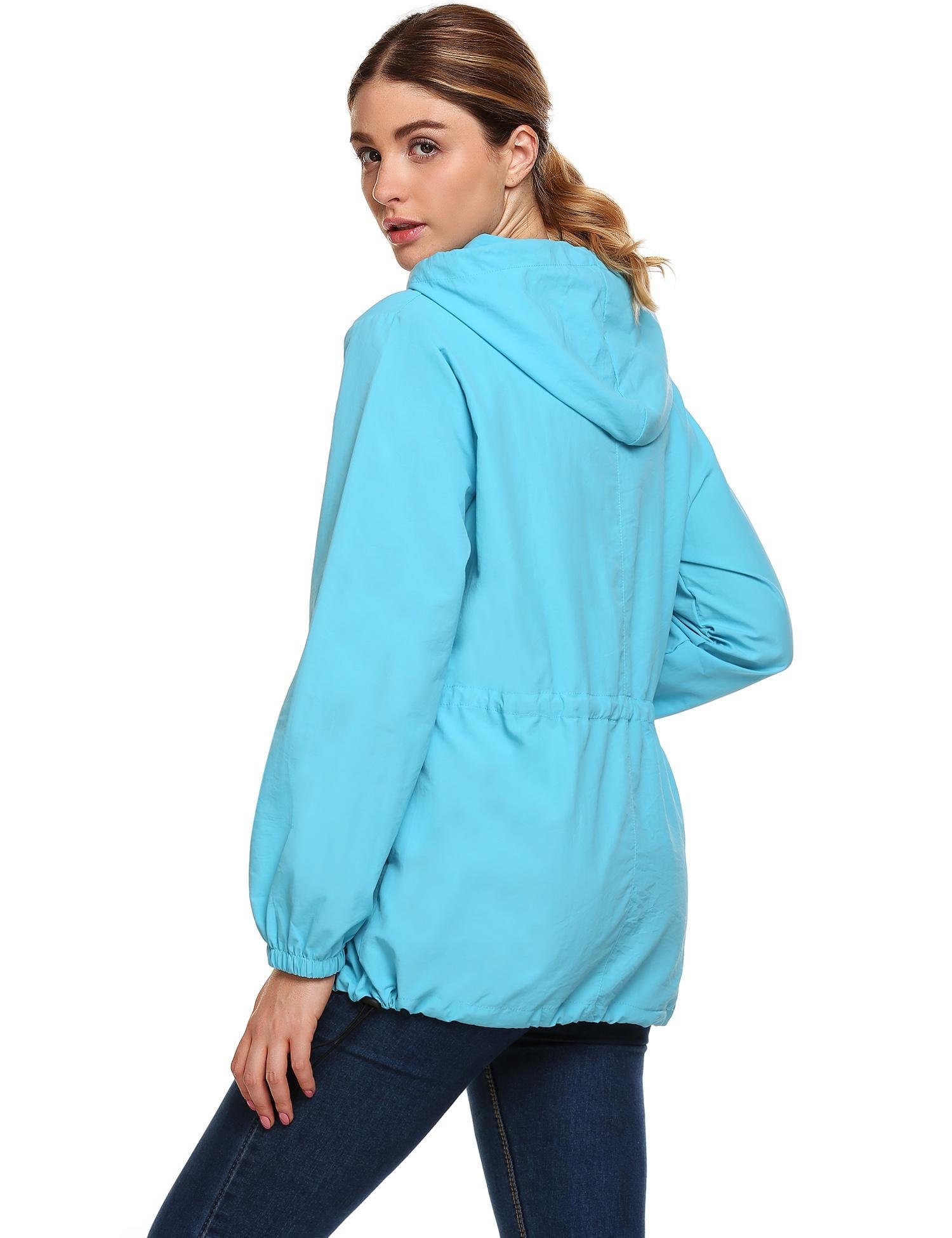 FineFolk Women Waterproof Lightweight Hood Reflective Outdoor Raincoat Windbreaker Rain Jacket Black