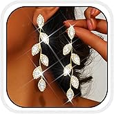 Catery Crystal Wedding Earrings Rhinestones Dangling Earrings Leaf Bridal Ear Jewelry for Brides and Women